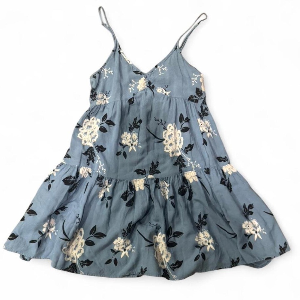 Urban Outfitters Blue Floral Lace Up Back Tiered Babydoll Mini Dress Medium